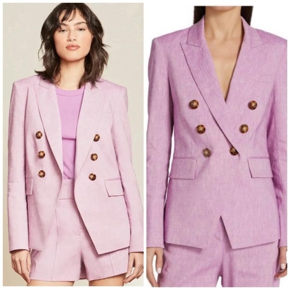 Veronica Beard Lonny Dickey Stretch Linen Double Breasted Blazer Size 2 Purple - Picture 1 of 7